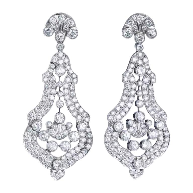 Diamond and Platinum Earrings Ear Pendants