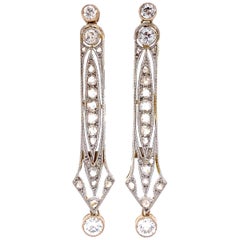 Diamond and Platinum Edwardian Drop Earrings Estate Fine Jewelry