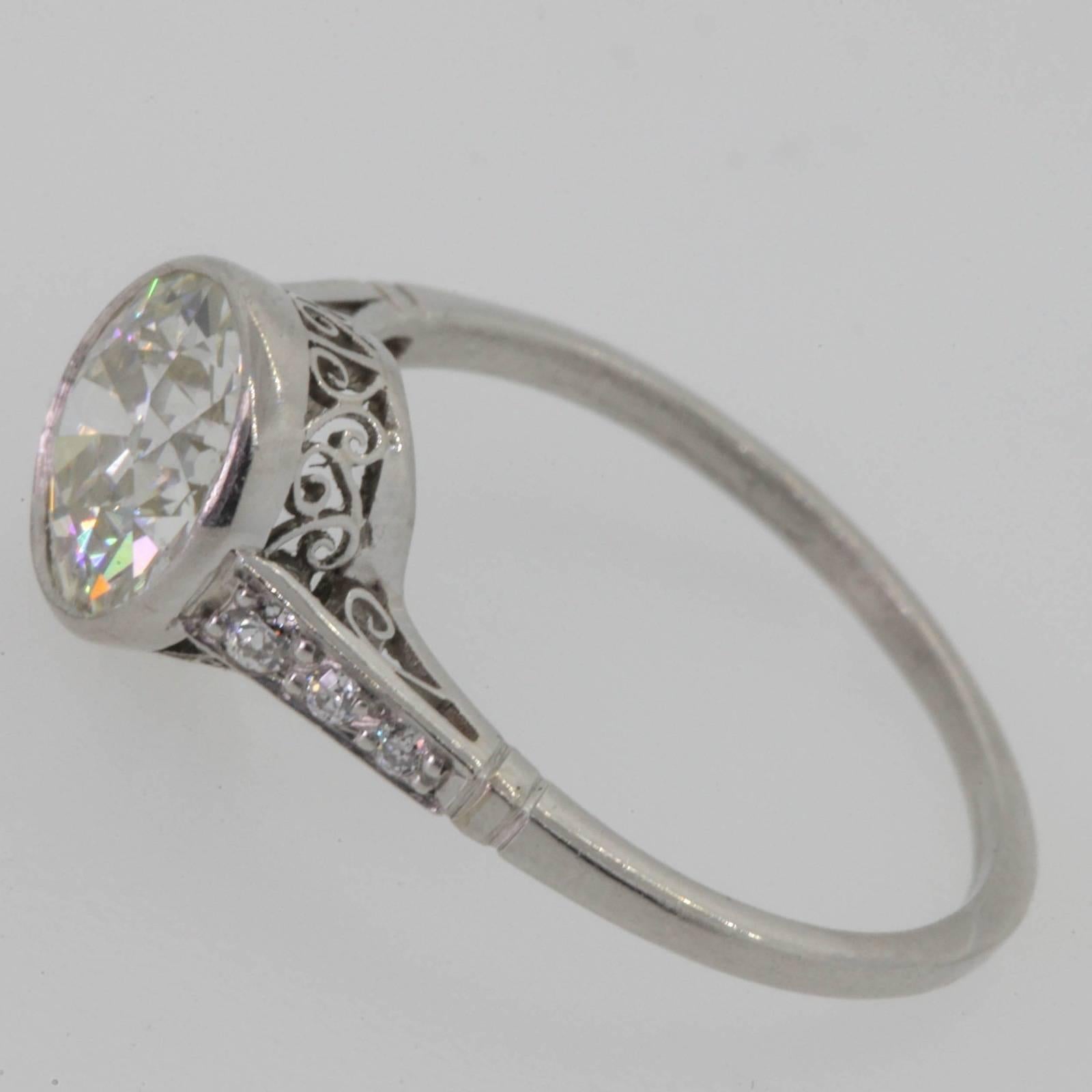 Old European Cut Diamond and Platinum Engagement Ring