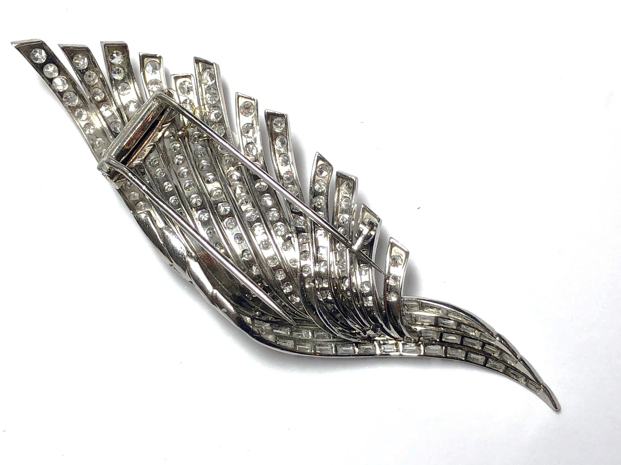 Women's Diamond and Platinum Feather Brooch, 5.40 Carat For Sale
