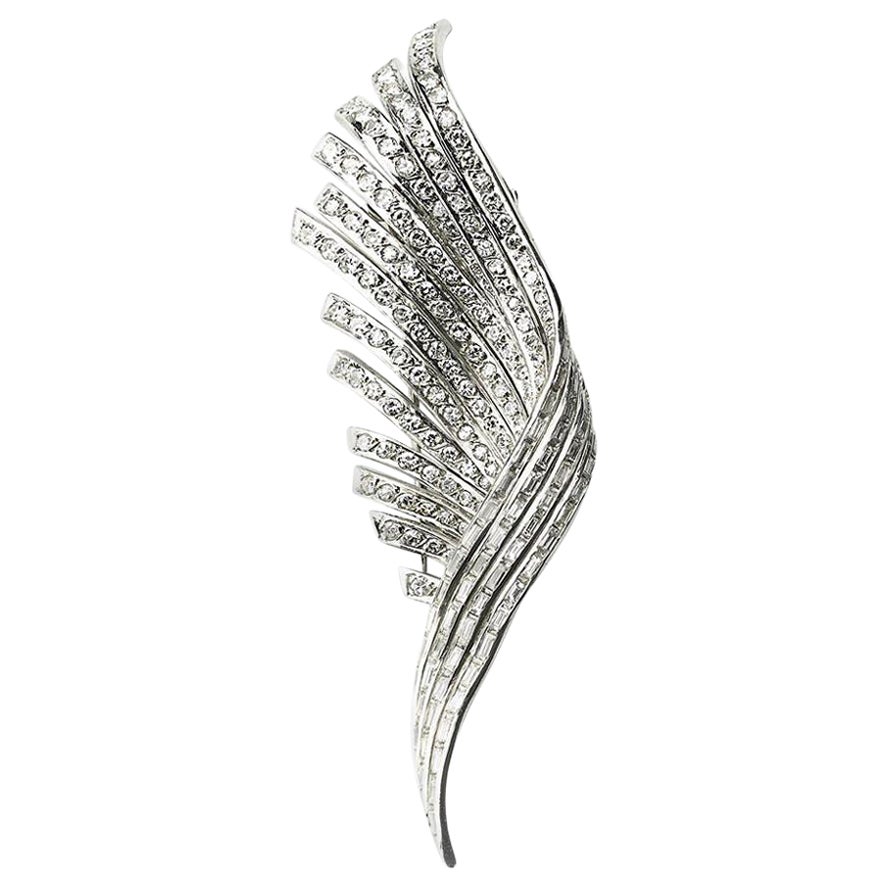 Diamond and Platinum Feather Brooch, 5.40 Carat For Sale