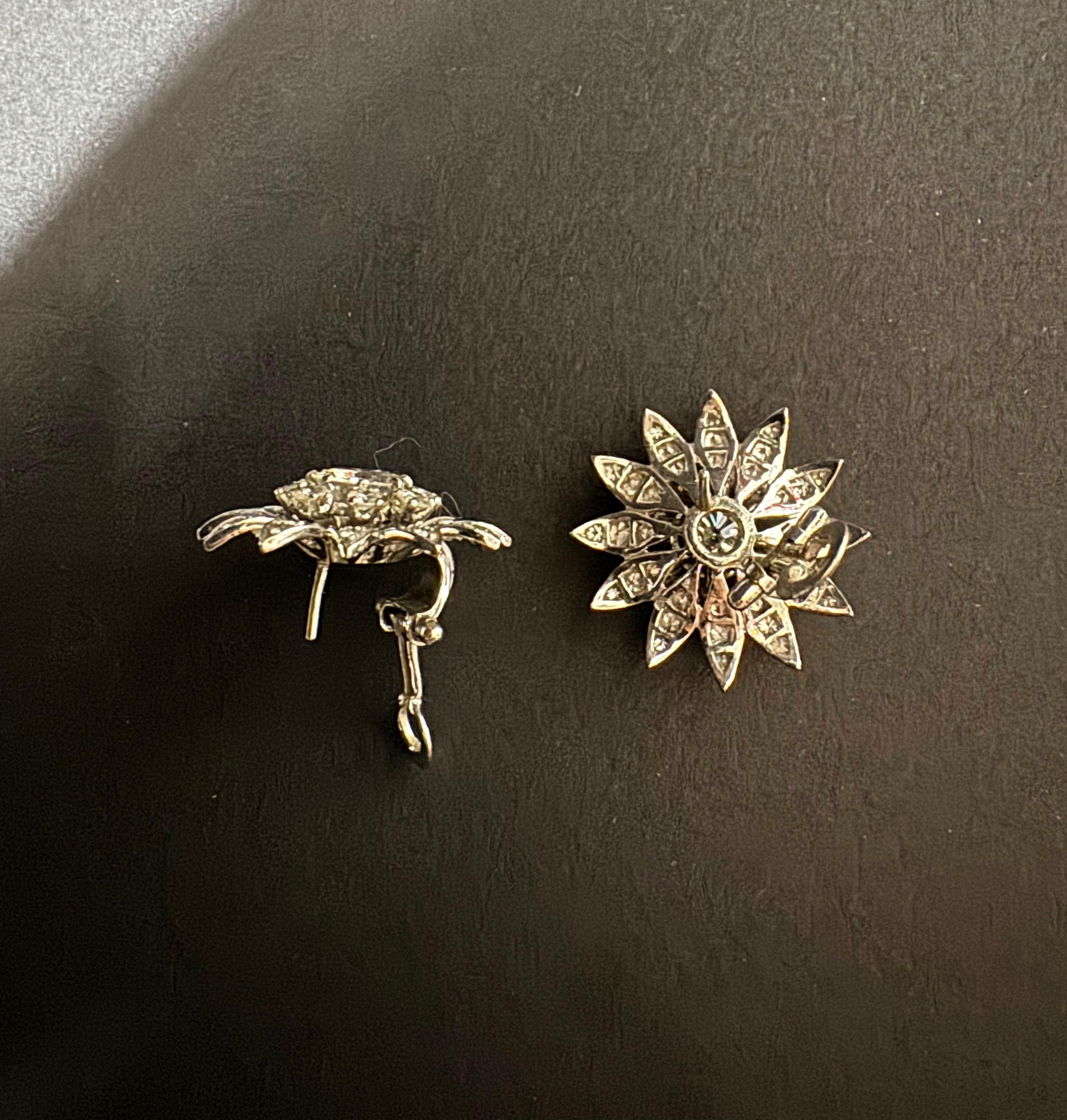 Pendientes Flor de diamantes y platino de hacia 1960 en venta 2