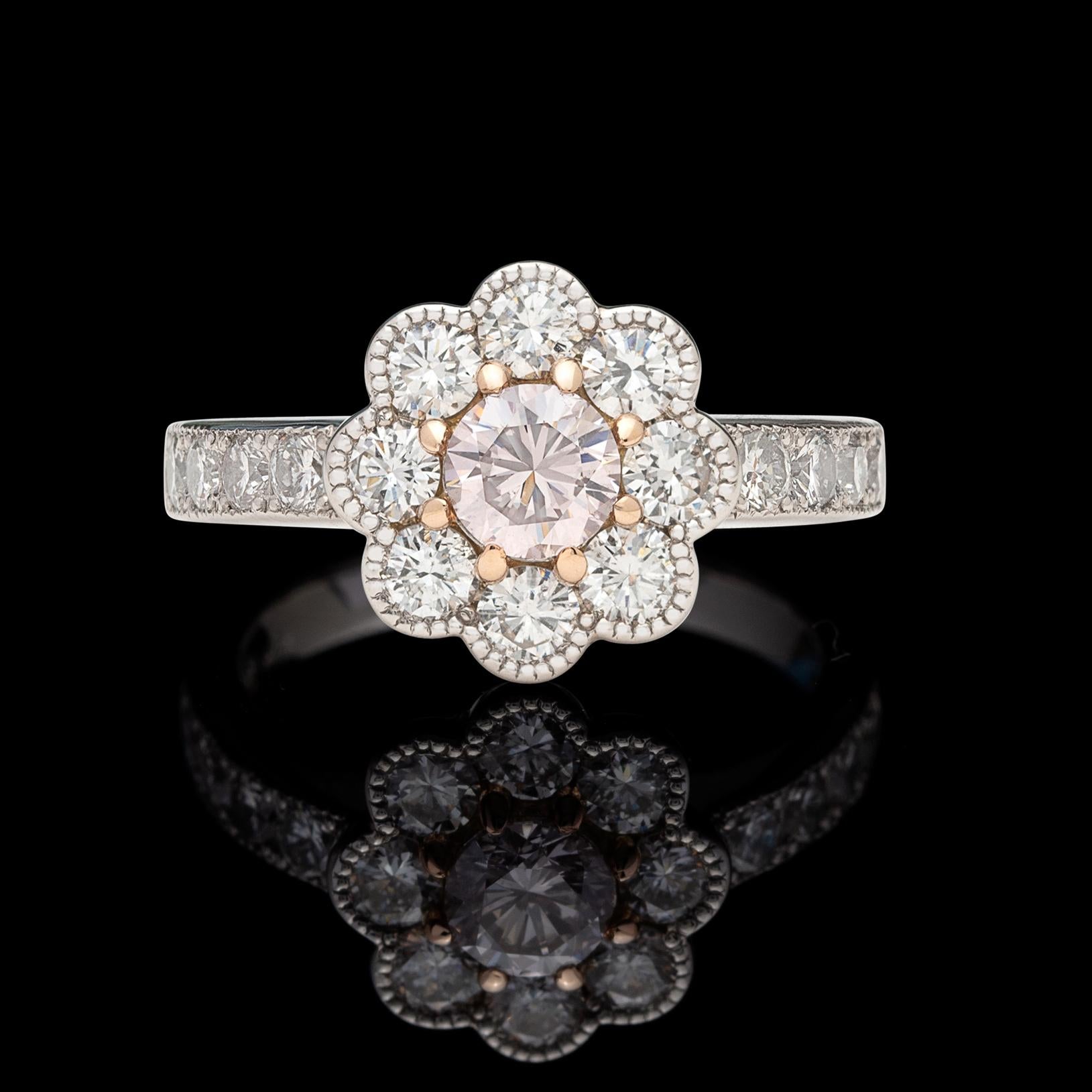 Women's Diamond and Platinum Flower Ring For Sale