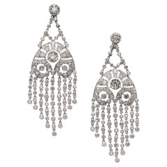 Boucles d'oreilles pendantes à franges en diamant et platine, Circa 1935, 6,93 carats