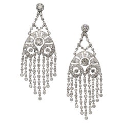Boucles d'oreilles pendantes à franges en diamant et platine, Circa 1935, 6,93 carats