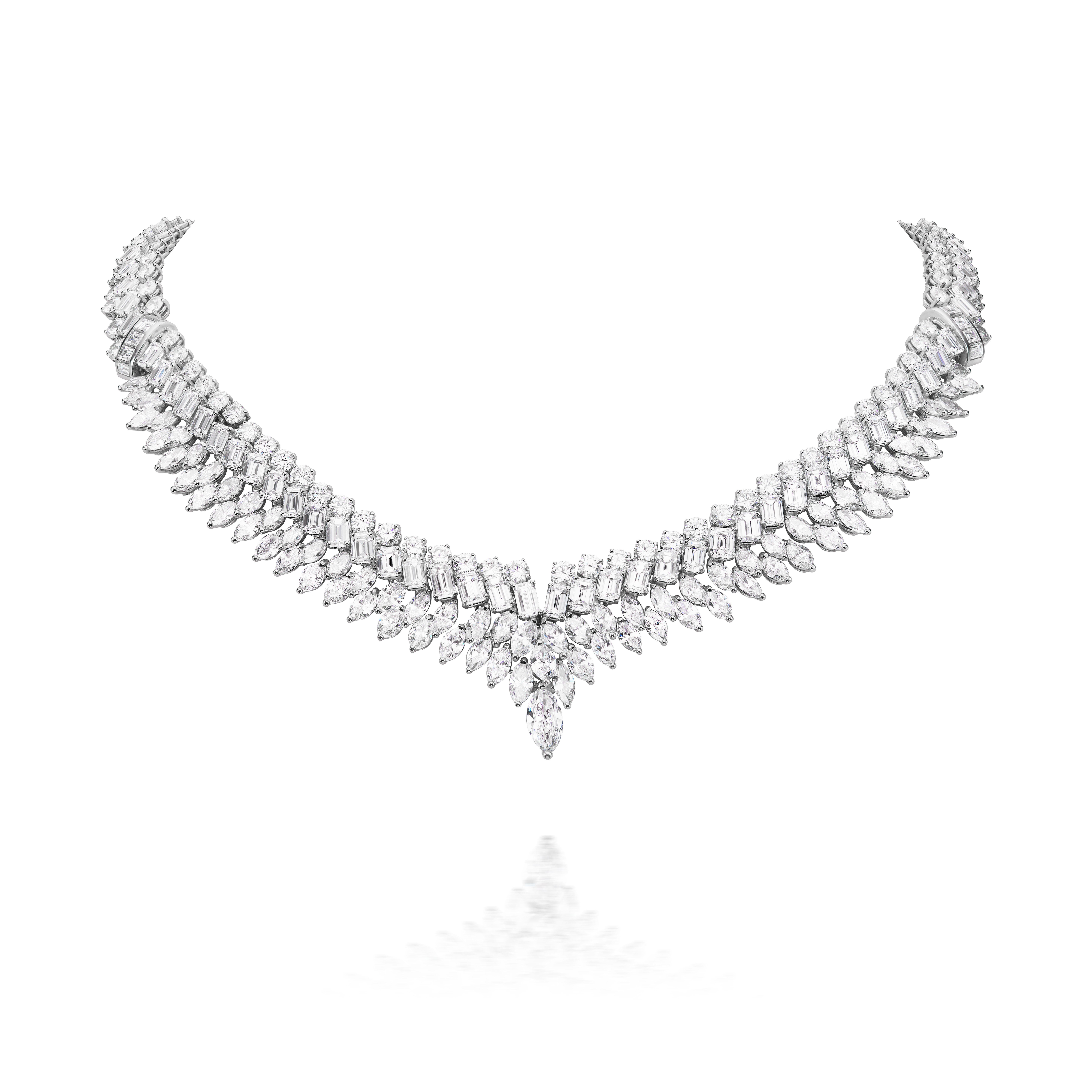 Marquise Cut Diamond and Platinum Multi-Row Cluster Necklace
