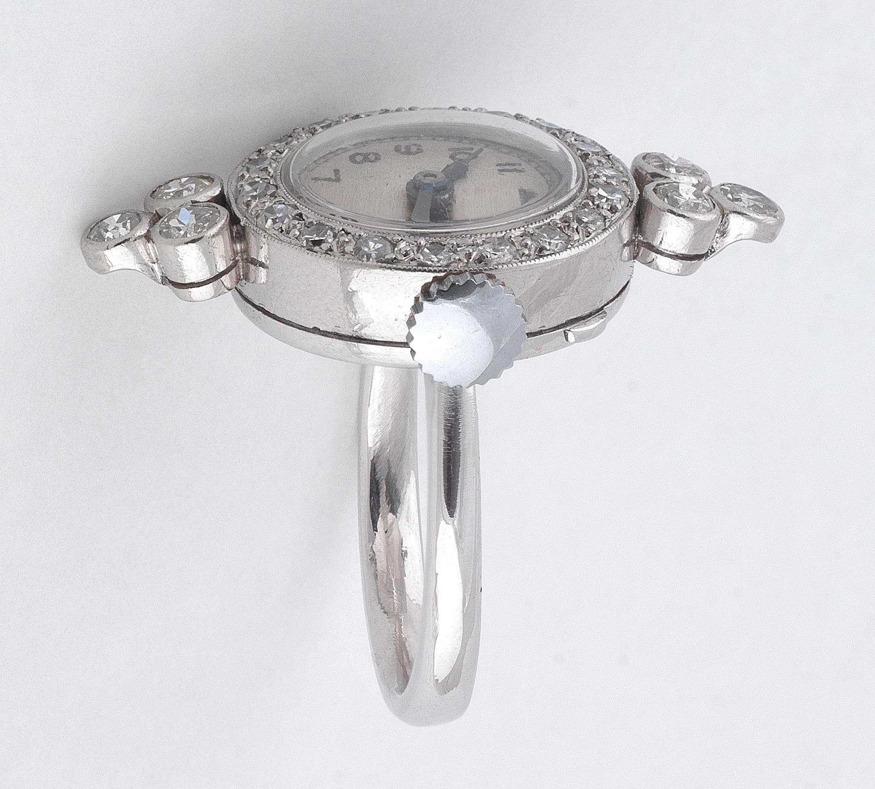 Diamond and Platinum Ring Watch, circa 1930 In Excellent Condition In Firenze, IT