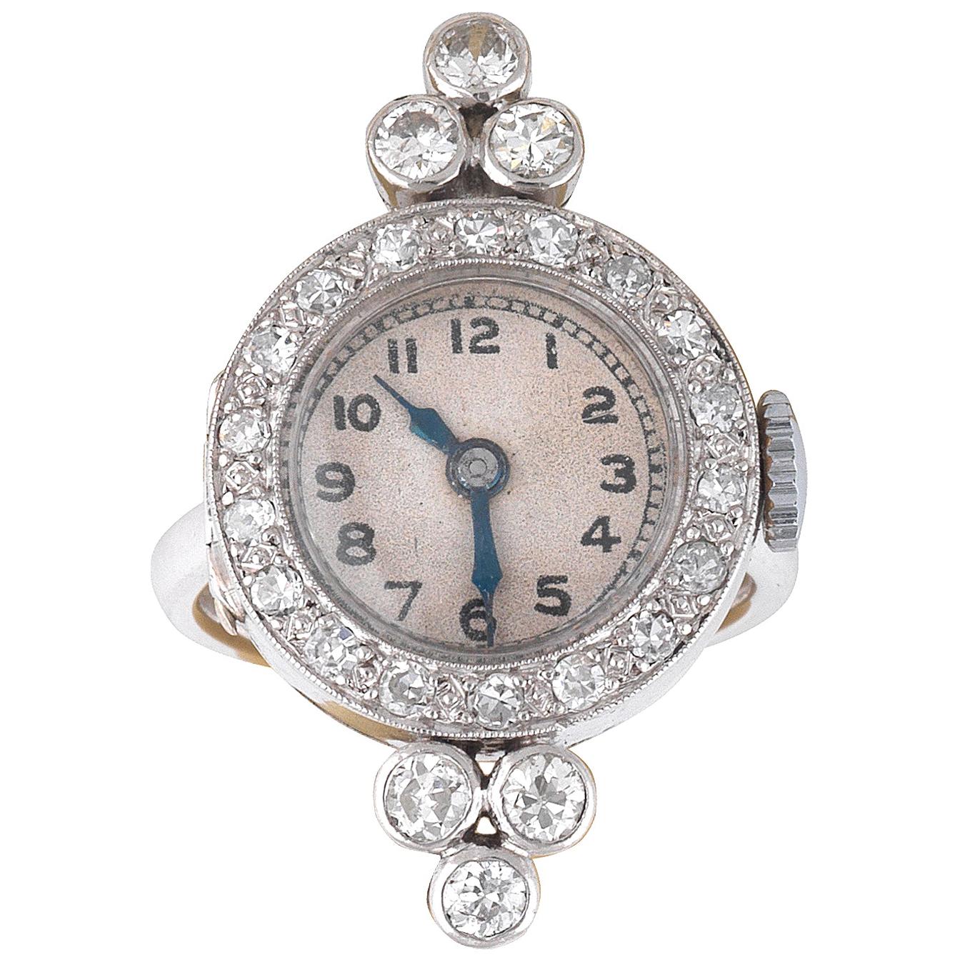 Diamond and Platinum Ring Watch, circa 1930