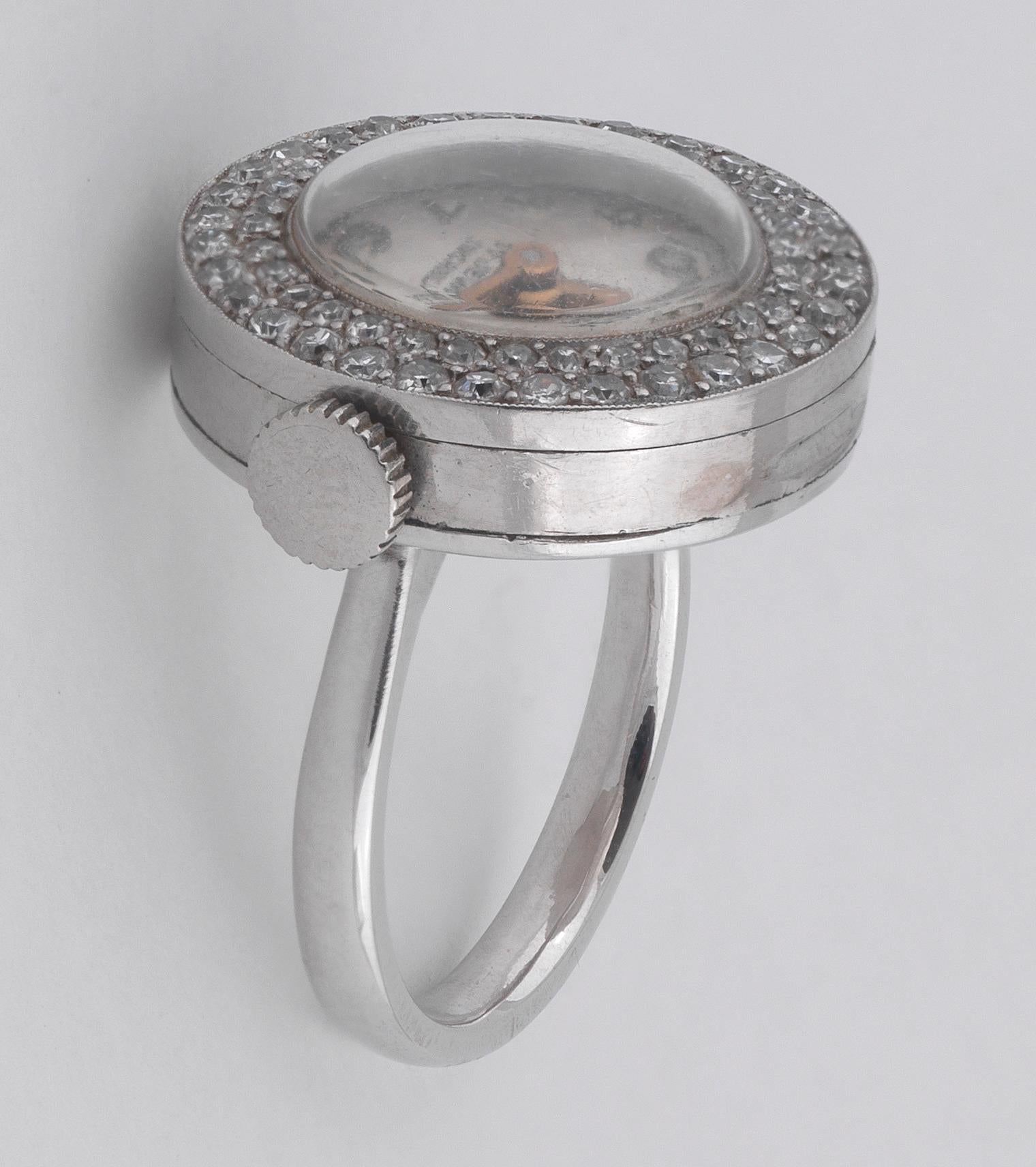 Brilliant Cut Diamond and Platinum Ring Watch, circa 1960