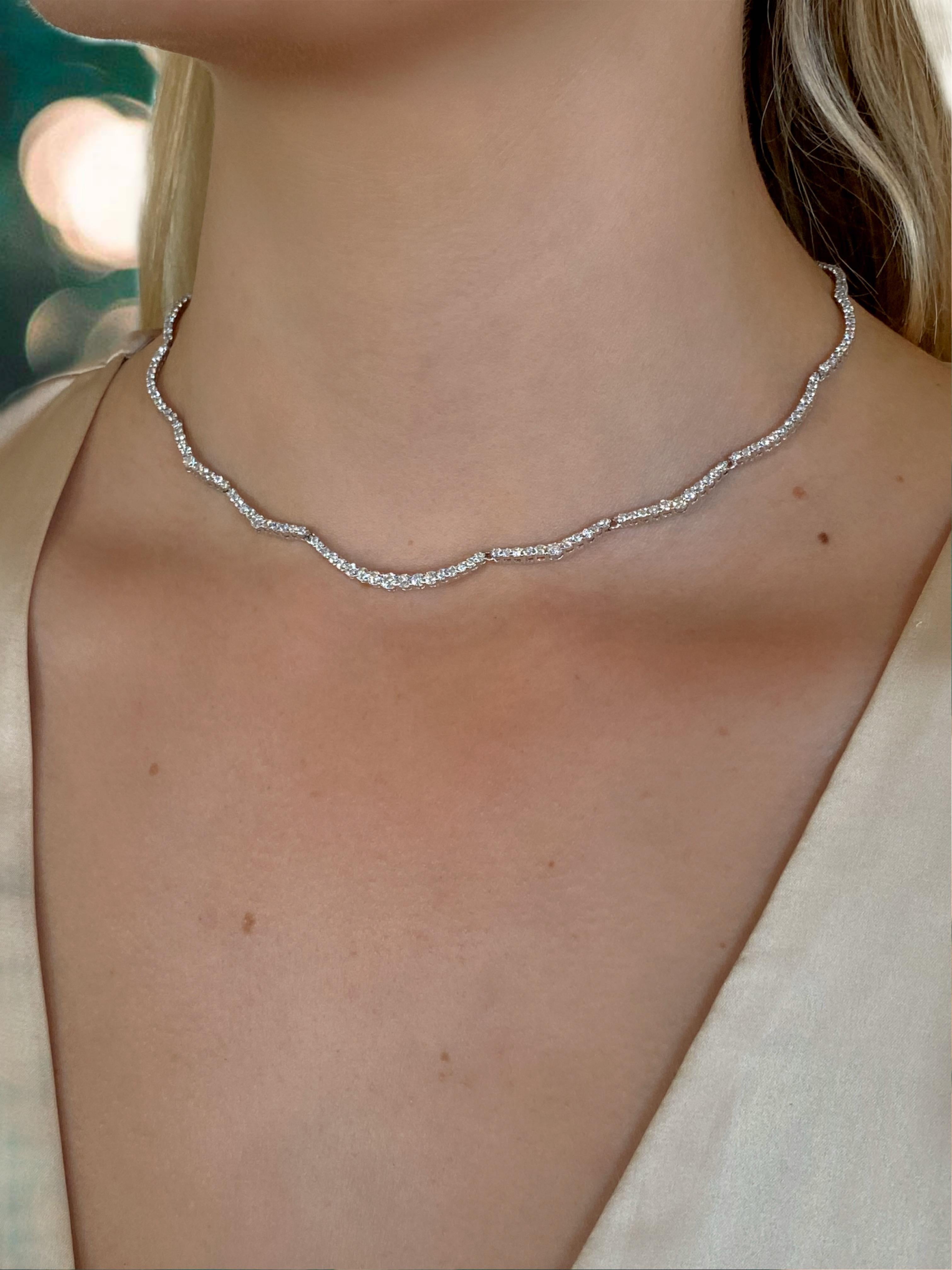 Diamond and Platinum Scalloped Necklace 9