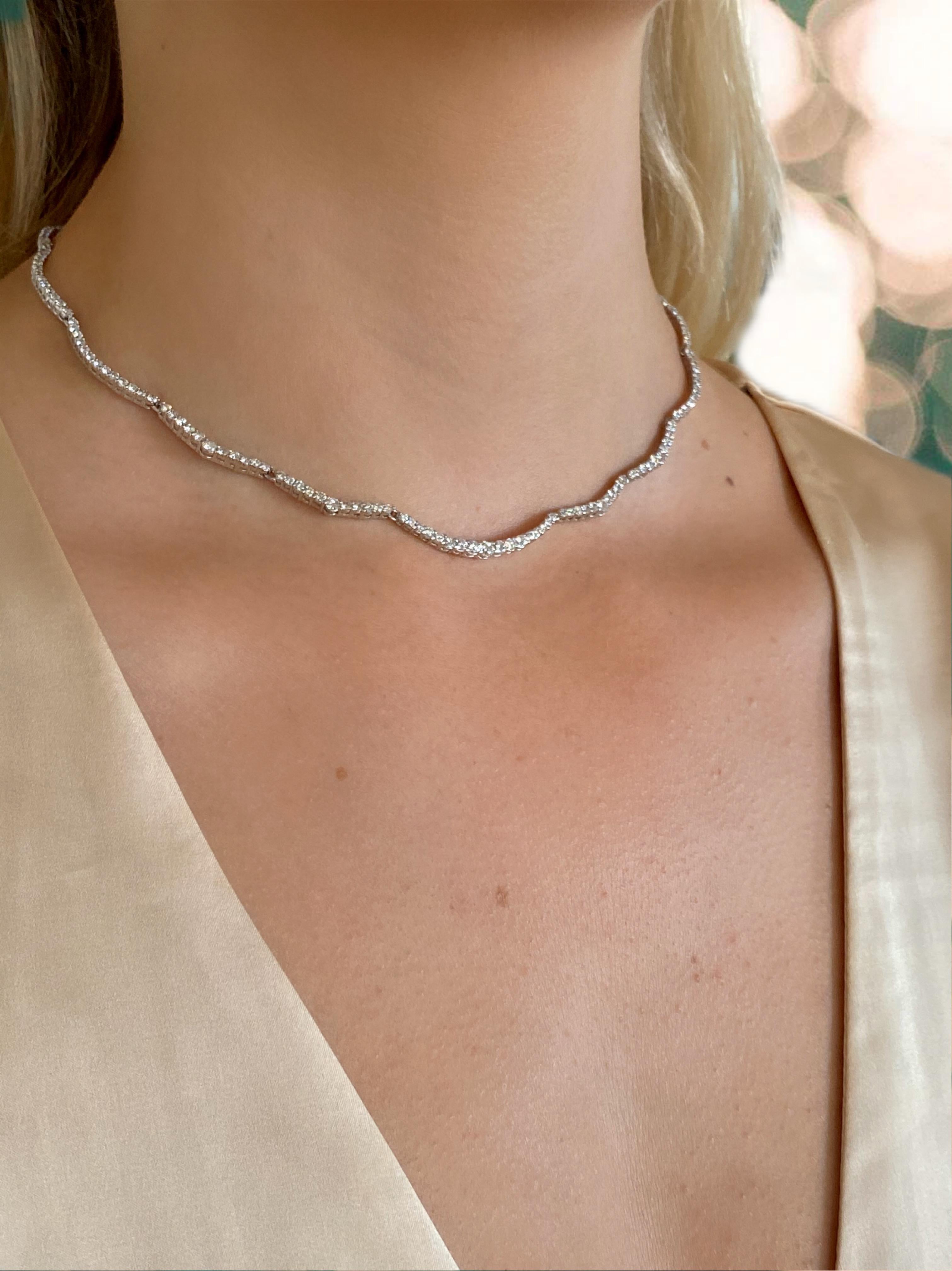 Diamond and Platinum Scalloped Necklace 10