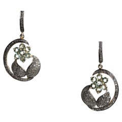 Blumenohrringe mit Diamanten und Prasiolith (grünem Amethyst)