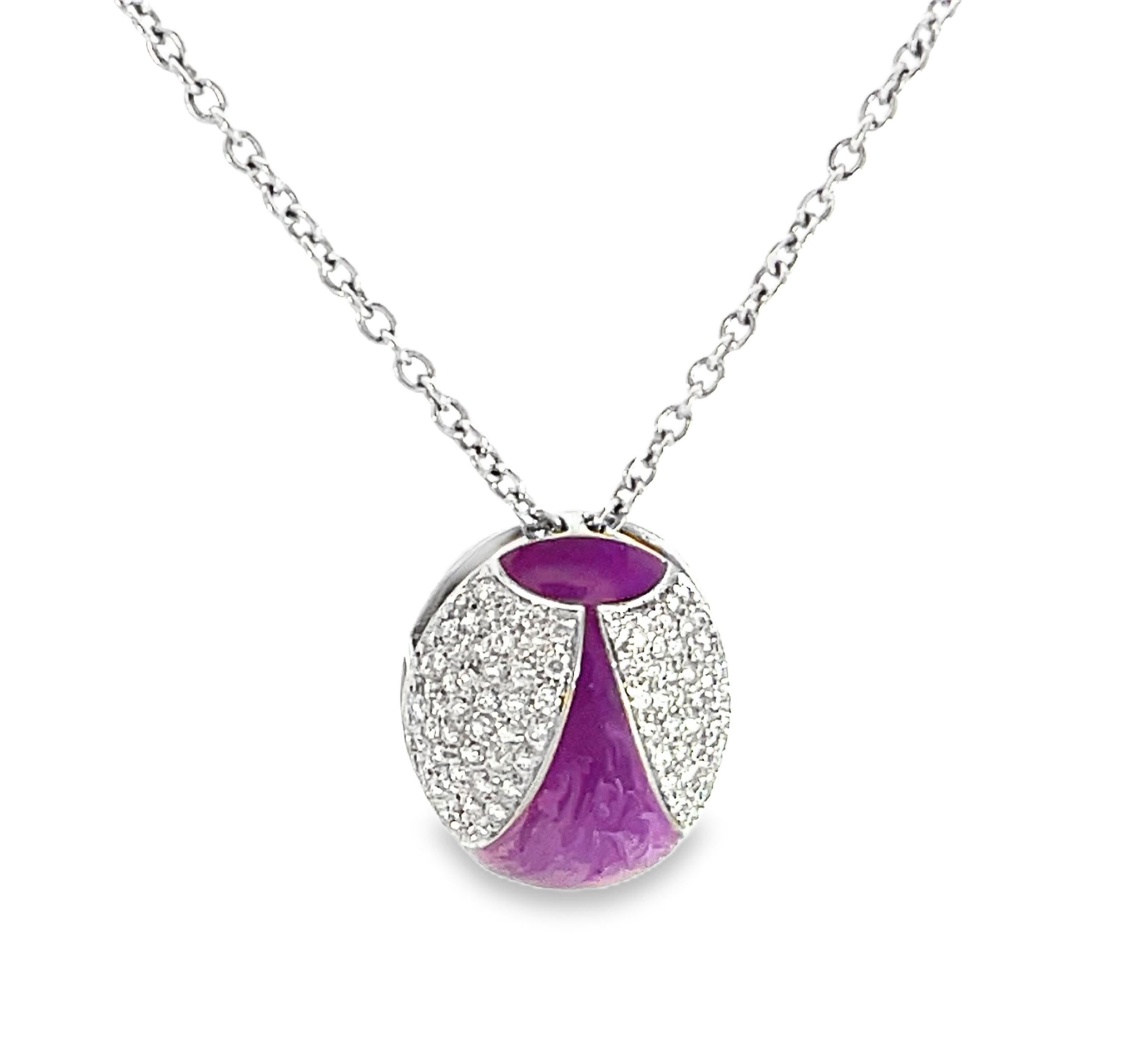 Diamond and Purple Enamel Orb Pendant Necklace For Sale 4