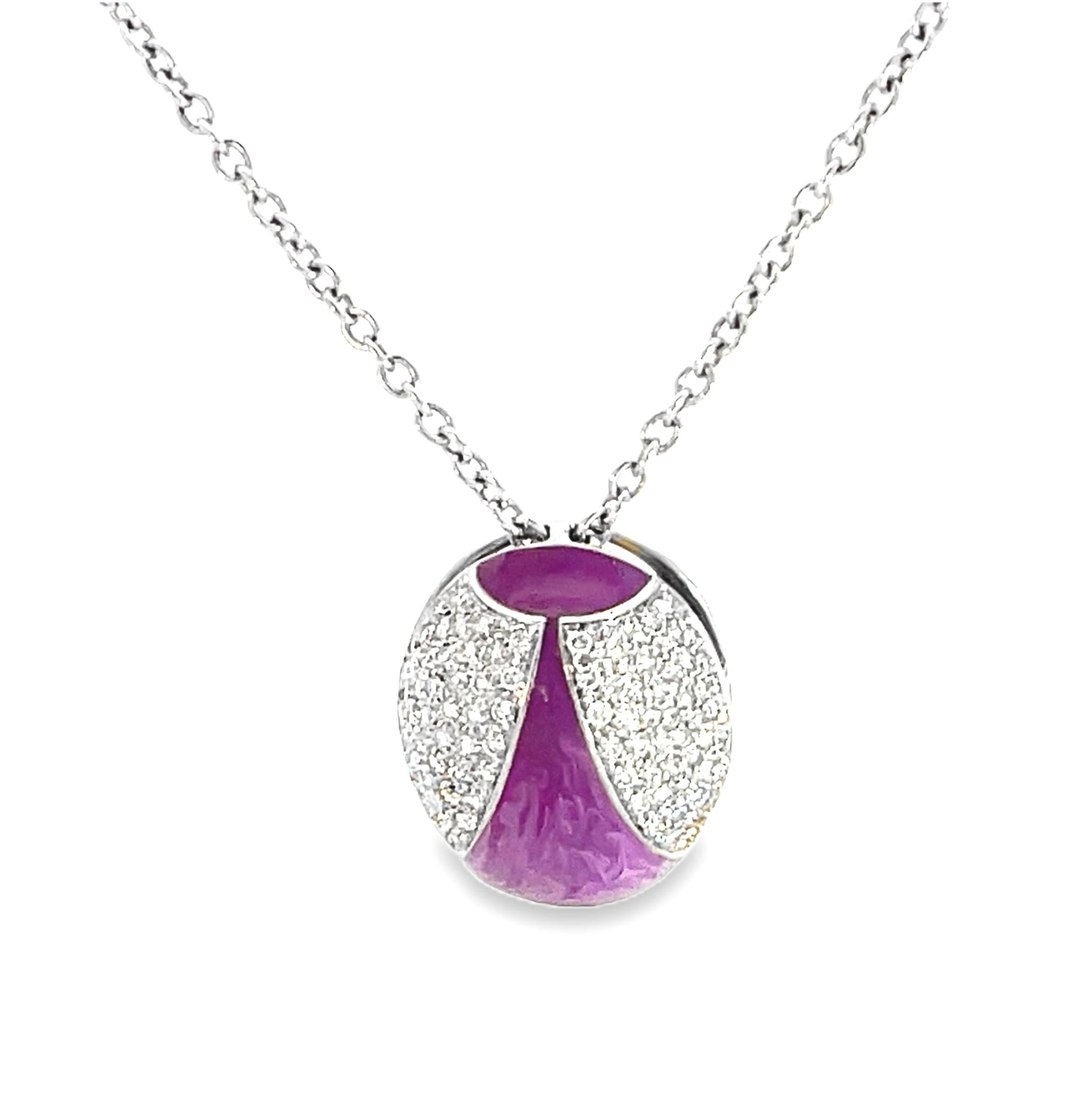 Diamond and Purple Enamel Orb Pendant Necklace For Sale 5