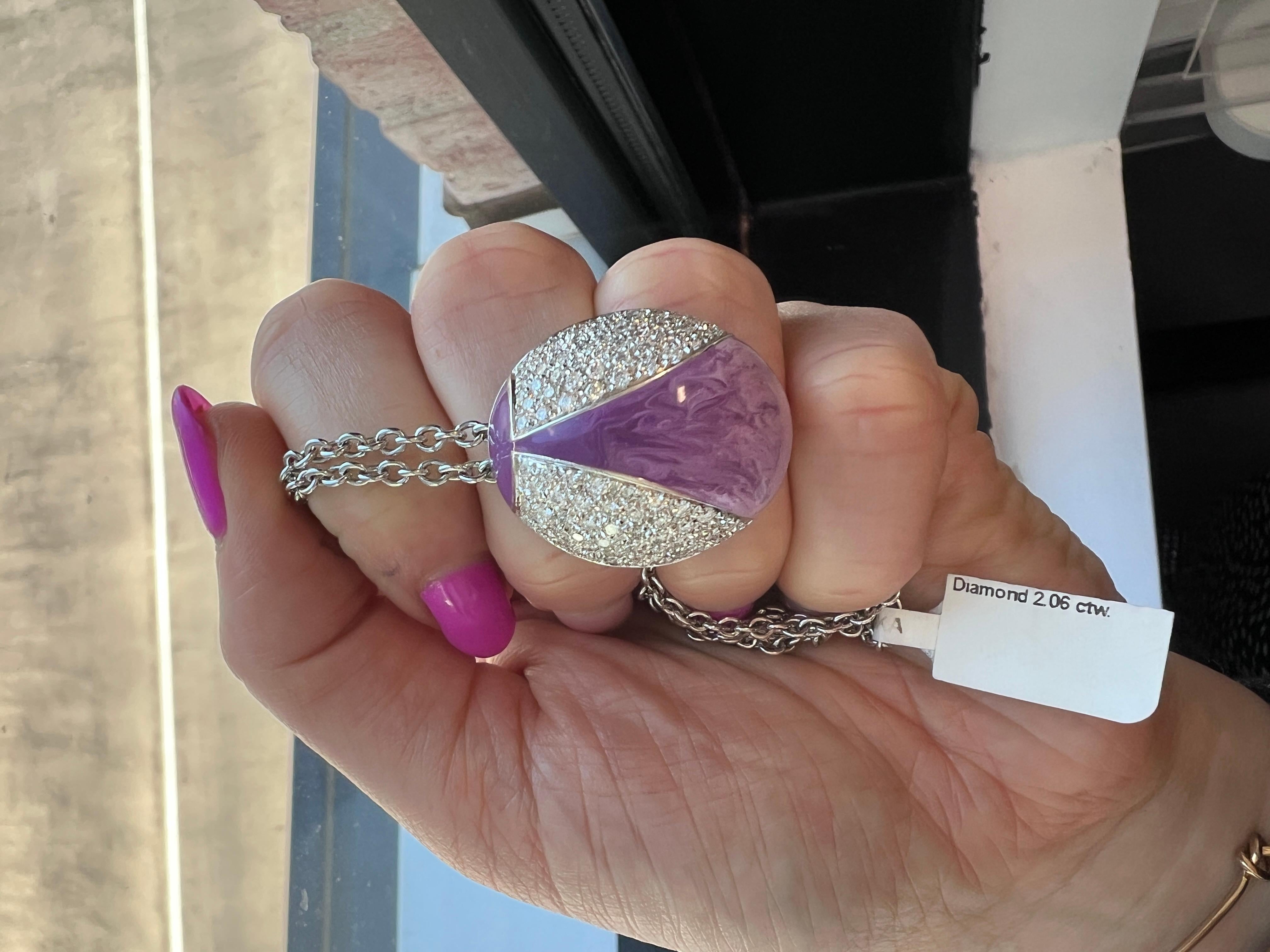 Diamond and Purple Enamel Orb Pendant Necklace For Sale 6
