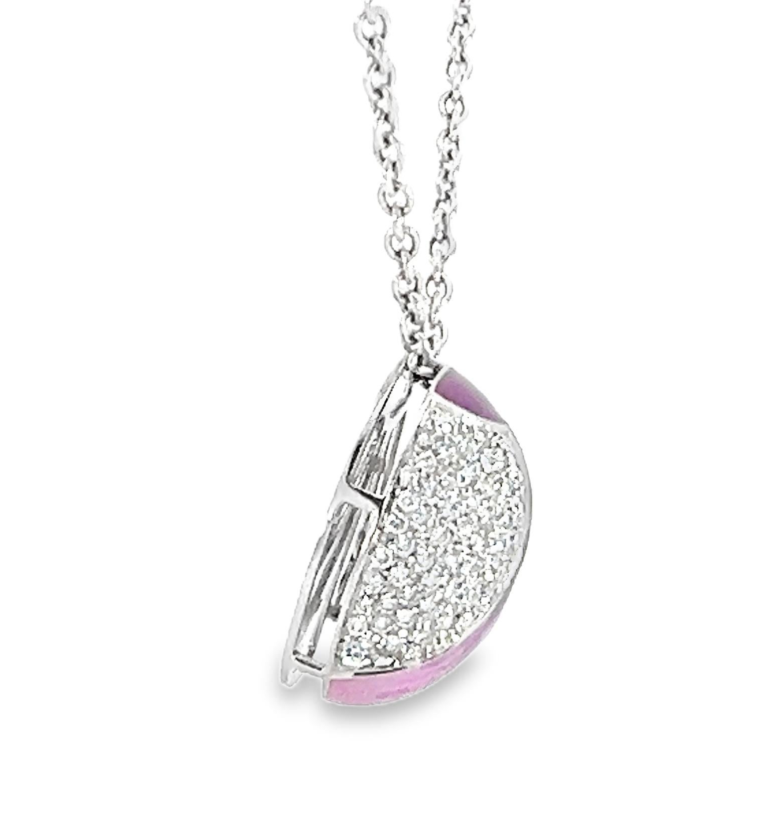 Diamond and Purple Enamel Orb Pendant Necklace In New Condition For Sale In Beverly Hills, CA