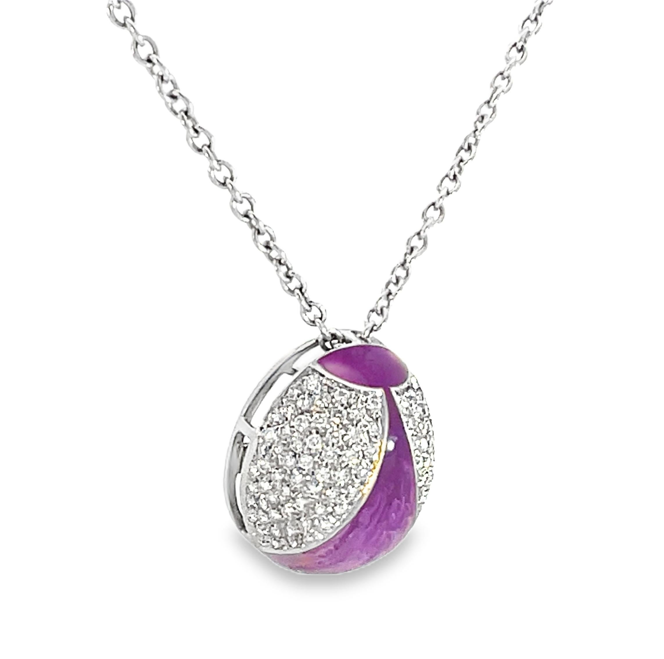 Diamond and Purple Enamel Orb Pendant Necklace For Sale 3