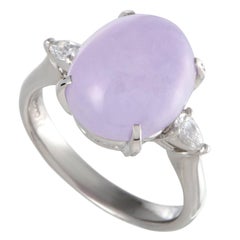 Diamond and Purple Jade Cabochon Three-Stone Platinum Ring