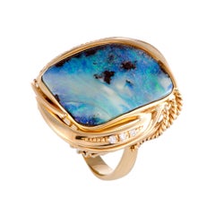 Diamond and Rectangular Opal Yellow Gold Cocktail Ring