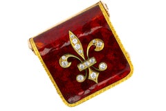 Diamond and Red Enamel Fleur-de-Lis Earrings
