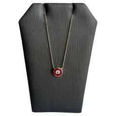 Diamond and Red Enamel Necklace in 14kt Yellow Gold - 0.13ctw Natural Diamond