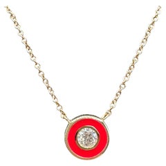 Diamond and Red Enamel Necklace in 14kt Yellow Gold - 0.13ctw Natural Diamond Diamond and Red Enamel Necklace in 14kt Yellow Gold - 0.13ctw Natural Diamond