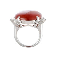 Red Jade Diamond Platinum Cocktail Ring