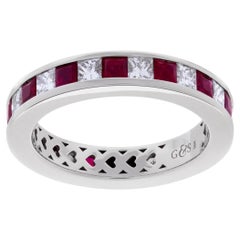 Vintage Diamond and Red Ruby Eternity Band in 18k White Gold