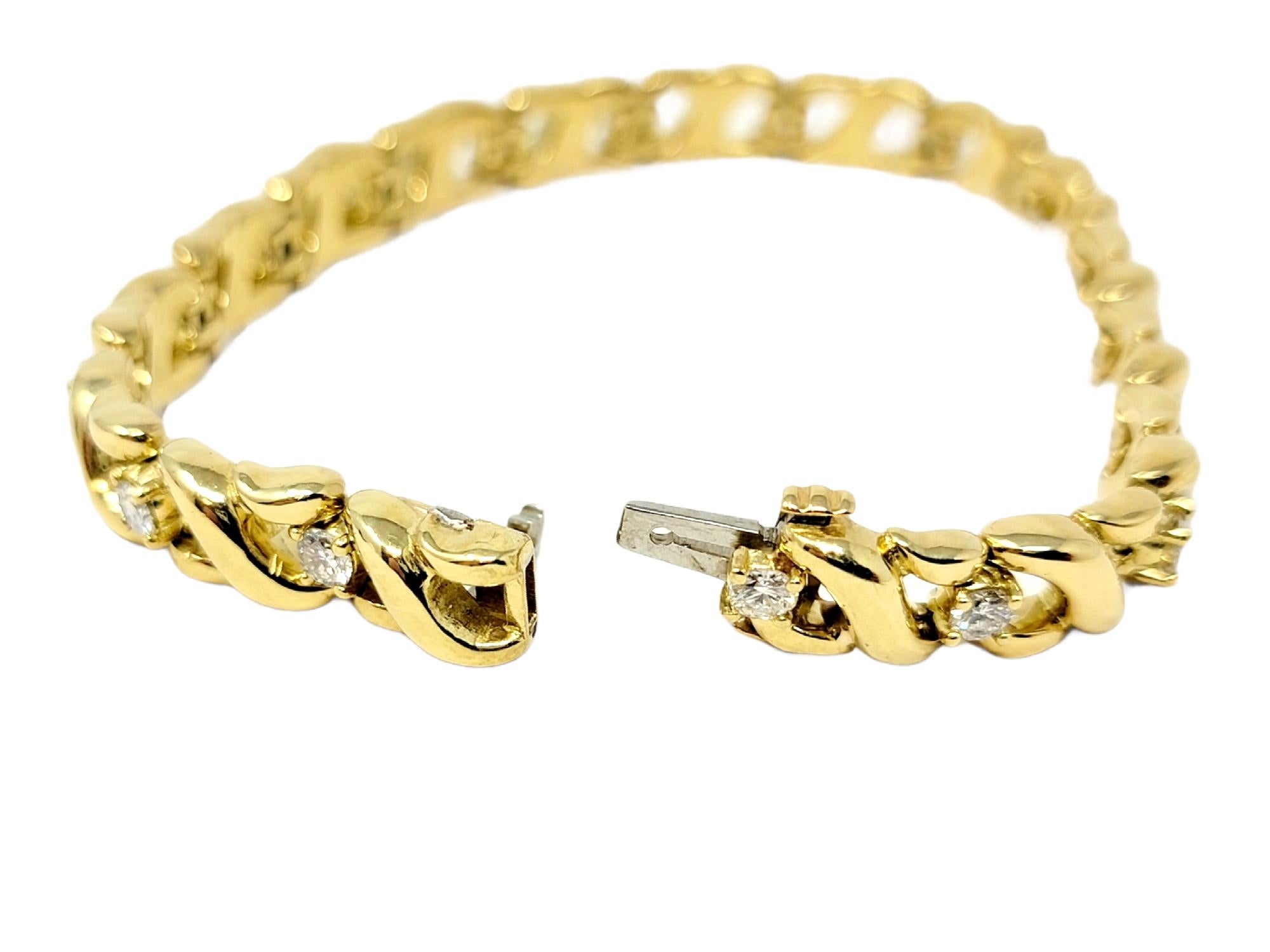 Diamond and Ribbon Motif Link Bracelet 18 Karat Yellow Gold 2.02 Carats Total For Sale 1