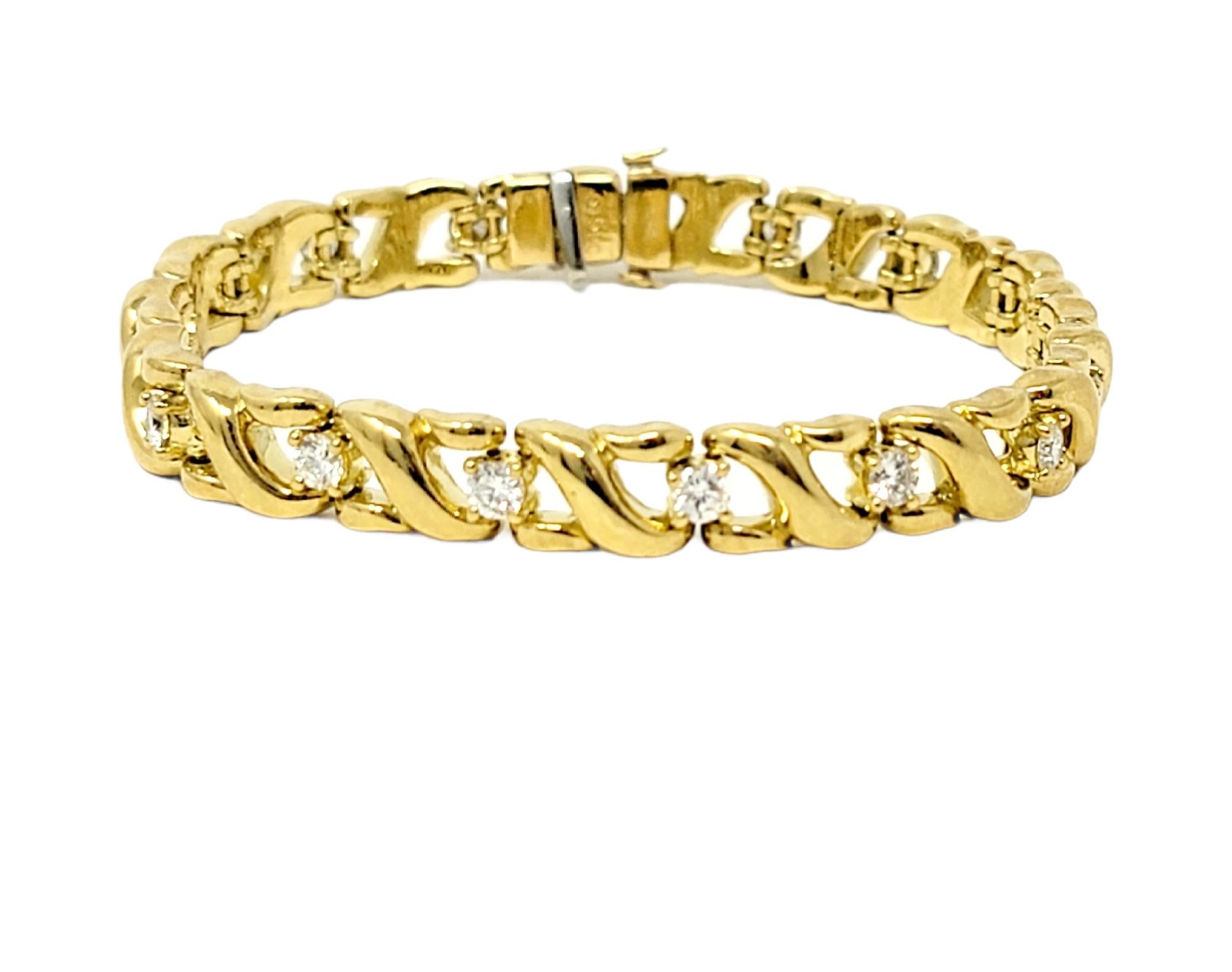 Contemporary Diamond and Ribbon Motif Link Bracelet 18 Karat Yellow Gold 2.02 Carats Total For Sale