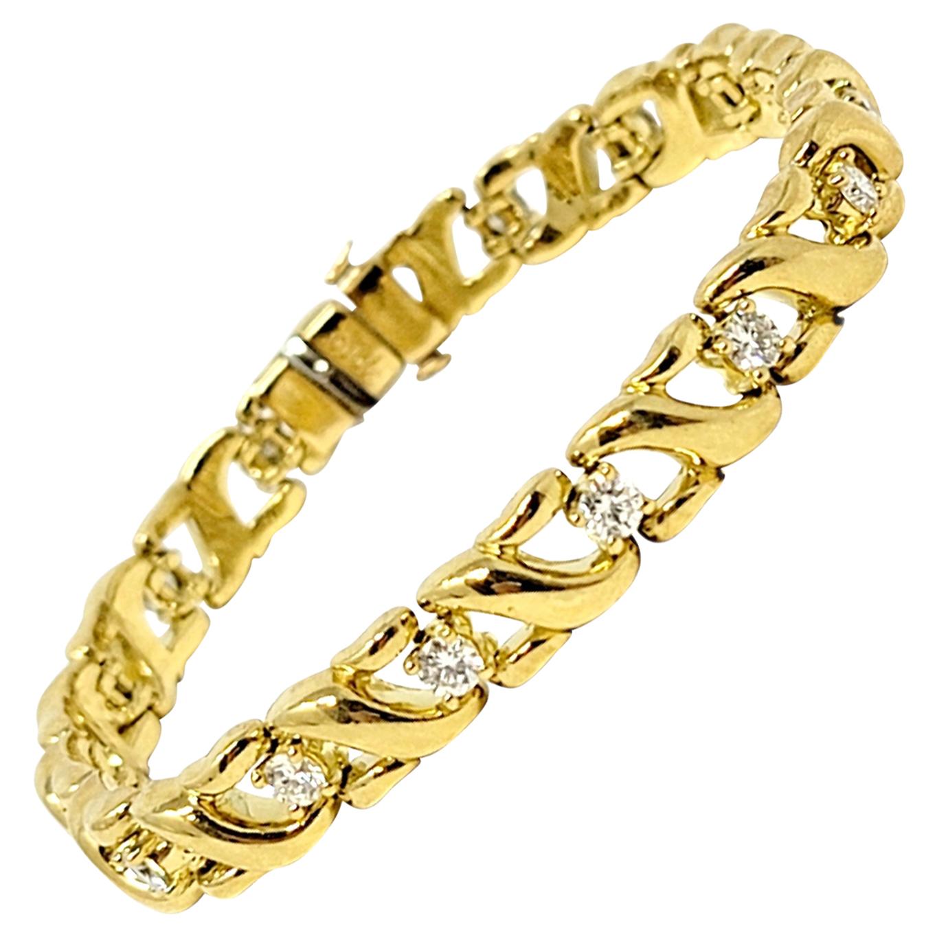 Diamond and Ribbon Motif Link Bracelet 18 Karat Yellow Gold 2.02 Carats Total