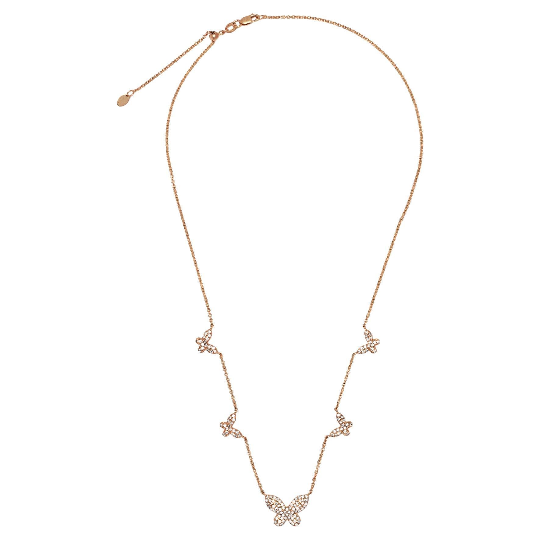 Diamond and Rose Gold Butterfly Necklace For Sale
