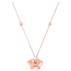 Diamond and Rose Gold Flower Pendant Chain Necklace