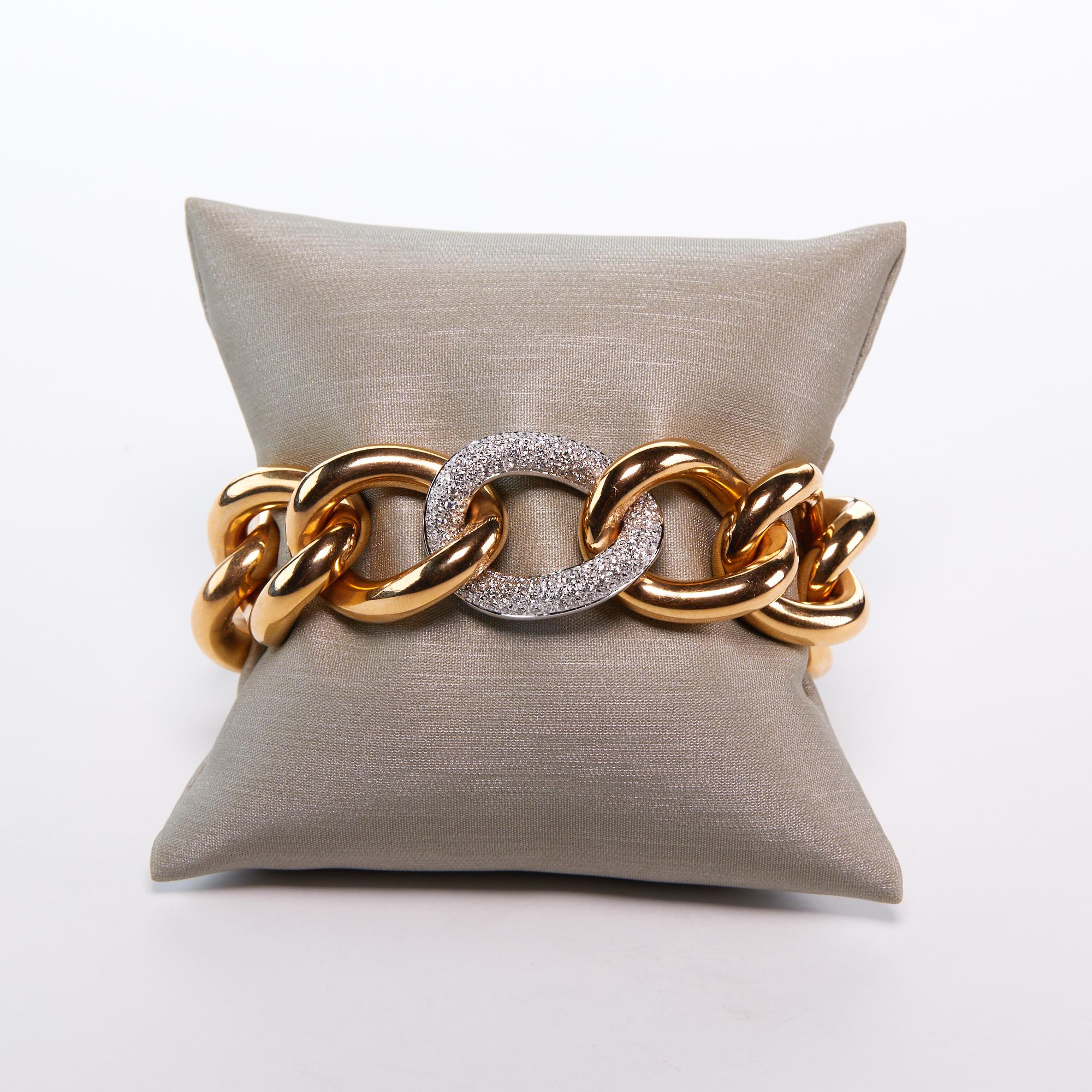 Women's Diamond and Rose Gold Link Bracelet For Sale