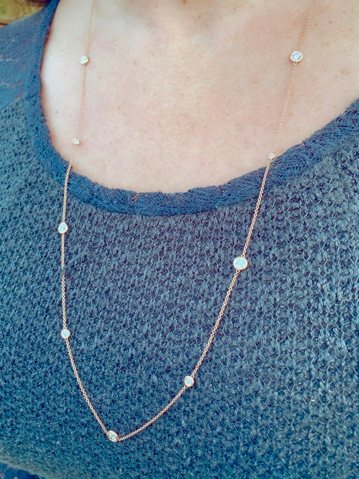 Round Cut Diamond and Rose Gold Long Chain Necklace