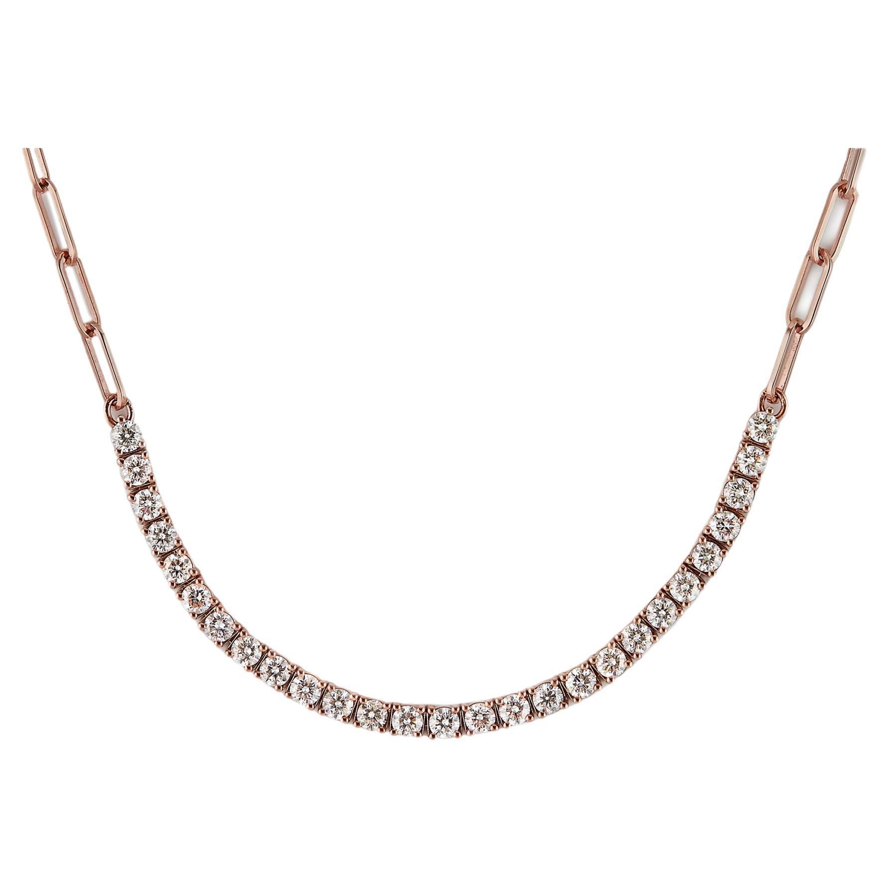 Taglio a goccia Collana a catena con diamanti e graffette in oro rosa in vendita