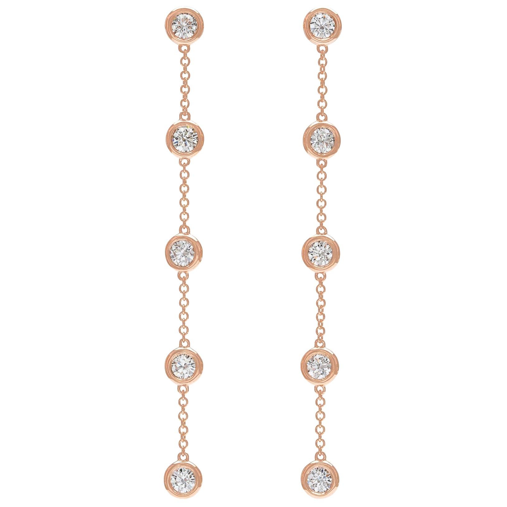 Diamond and Rose Gold Pendant Earrings For Sale