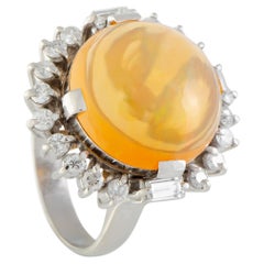 Diamond and Round Fire Opal Platinum Ring