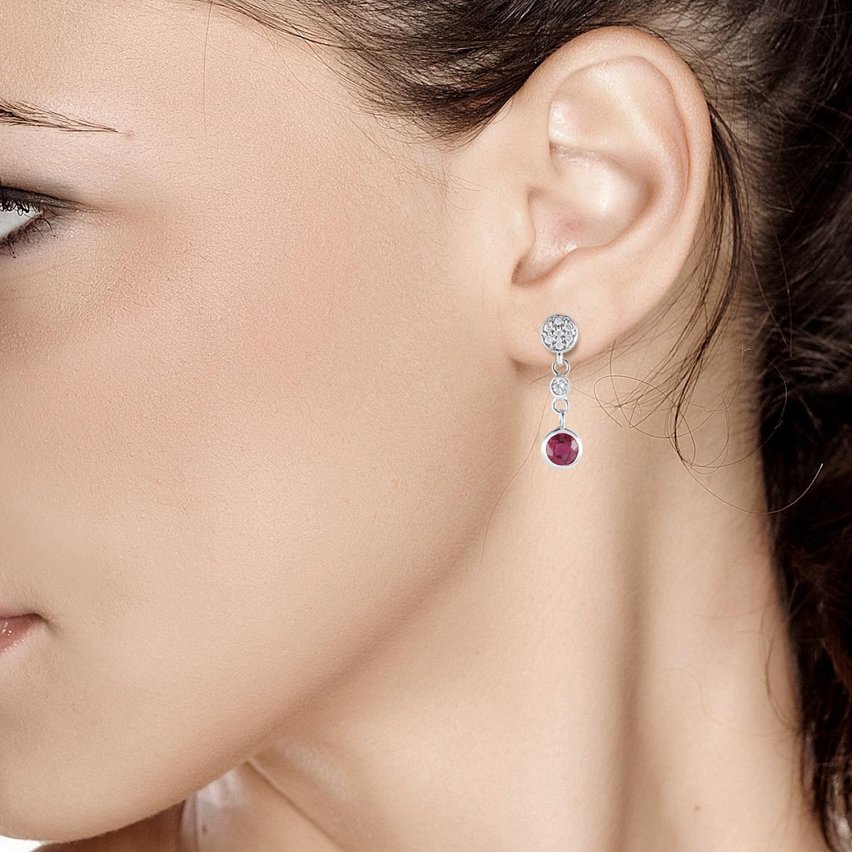 Diamond and Round Ruby Drop Earrings Weighing 1.38 Carat 1