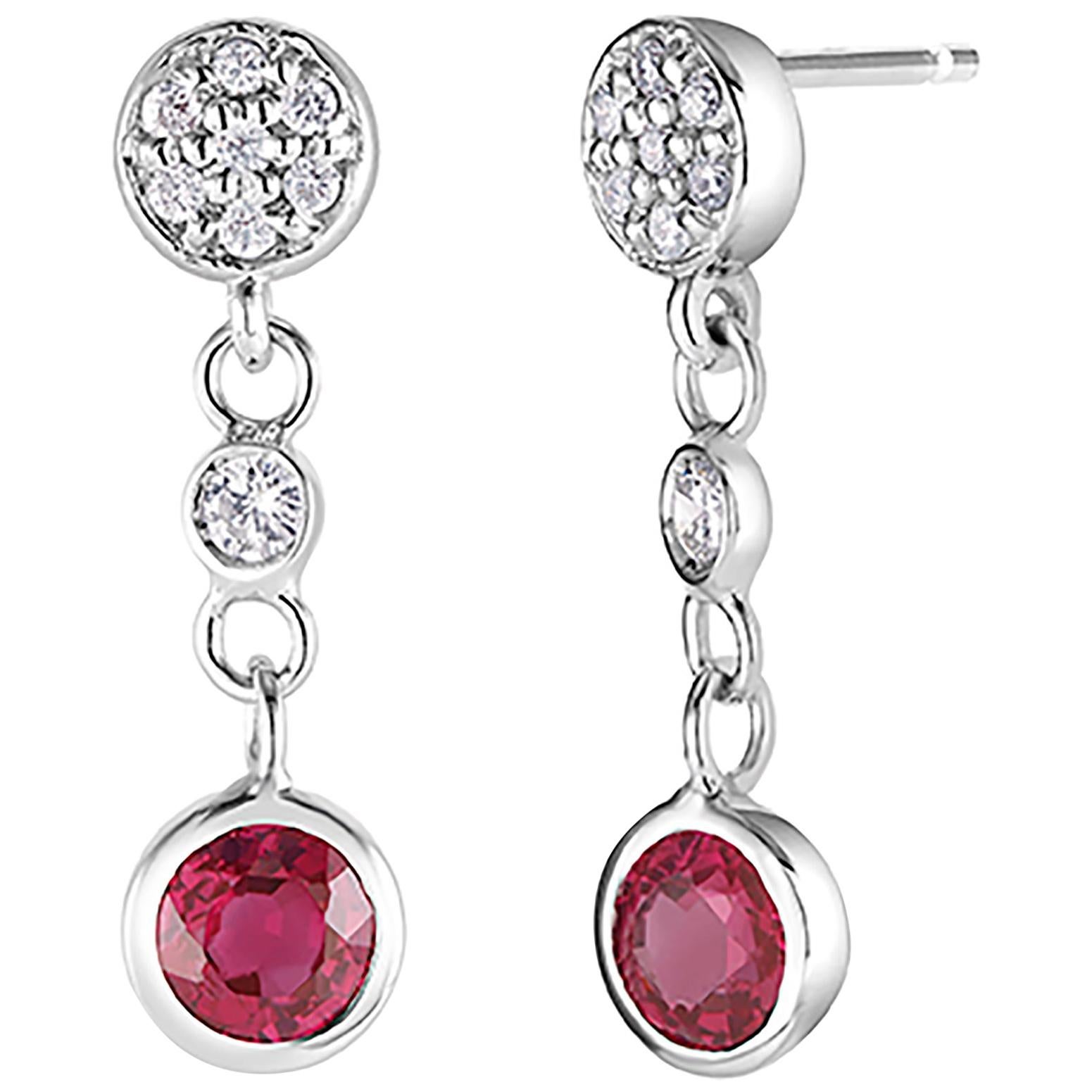 Diamond and Round Ruby Drop Earrings Weighing 1.38 Carat