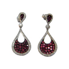 Diamond and Rubi Dangle Earrings in 18 Karat White Gold