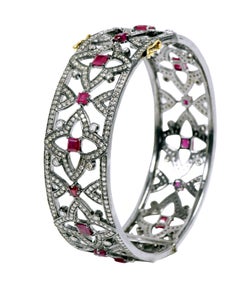 Diamond and Ruby 10.60 Carats Bangle in Victorian Style