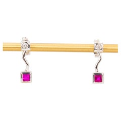 Diamond and Ruby 14K White Gold Dangle Earrings