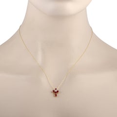 Diamond and Ruby 18 Karat Yellow Gold Cross Pendant Necklace