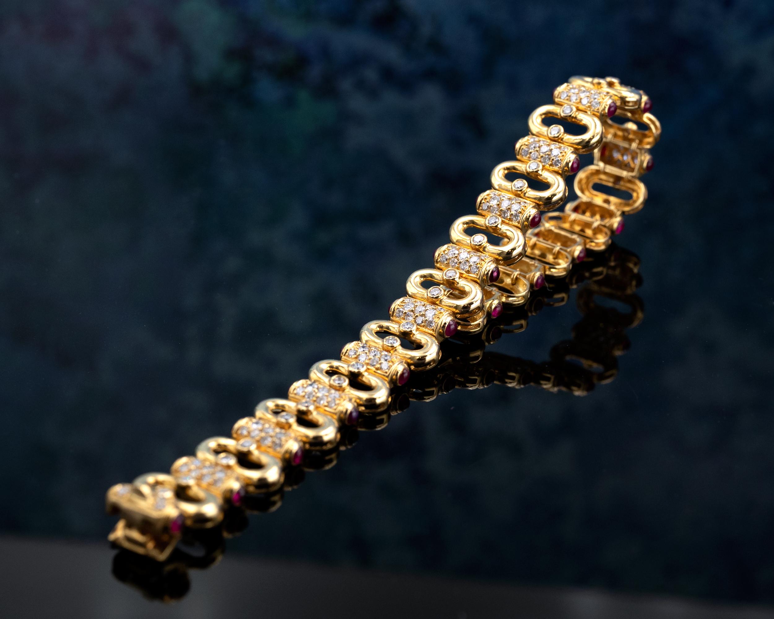 Contemporary Diamond and Ruby 18KT Gold Bracelet For Sale