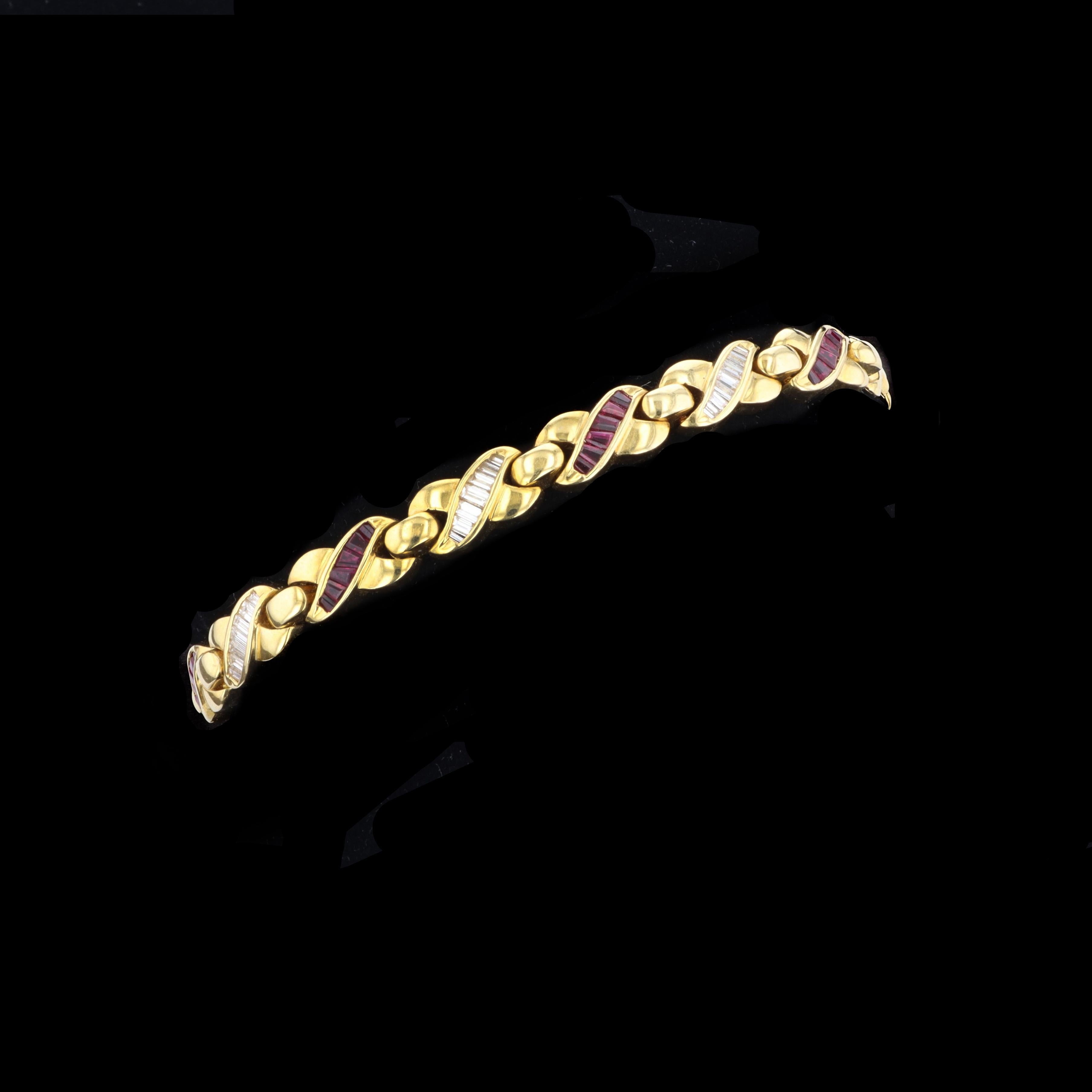 Women's Diamond and Ruby 18kt Gold Bracelet For Sale