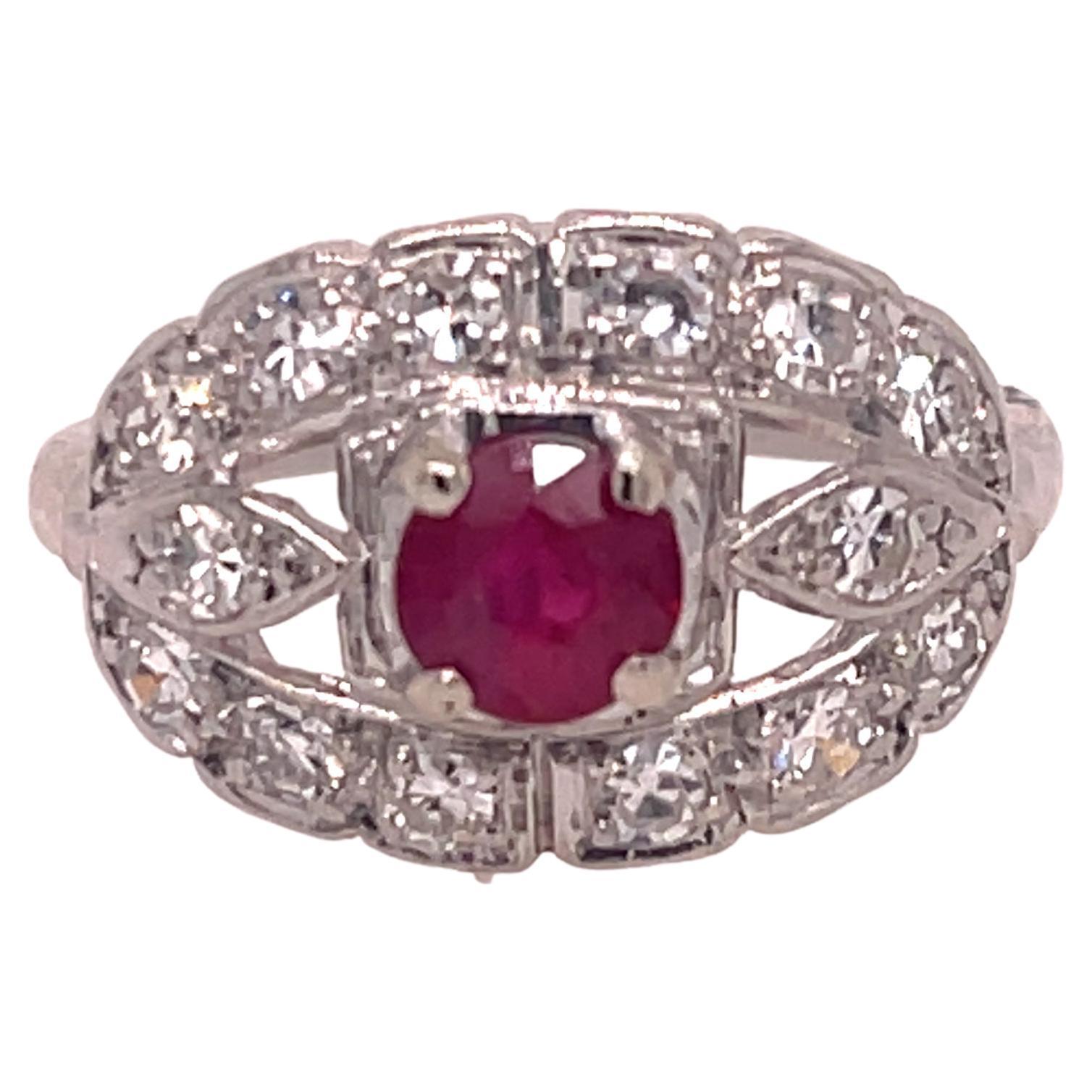 Diamond and Ruby Art Deco Ring in Platinum For Sale