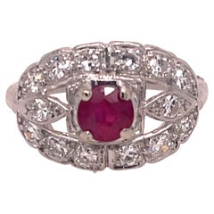 Vintage Diamond and Ruby Art Deco Ring in Platinum