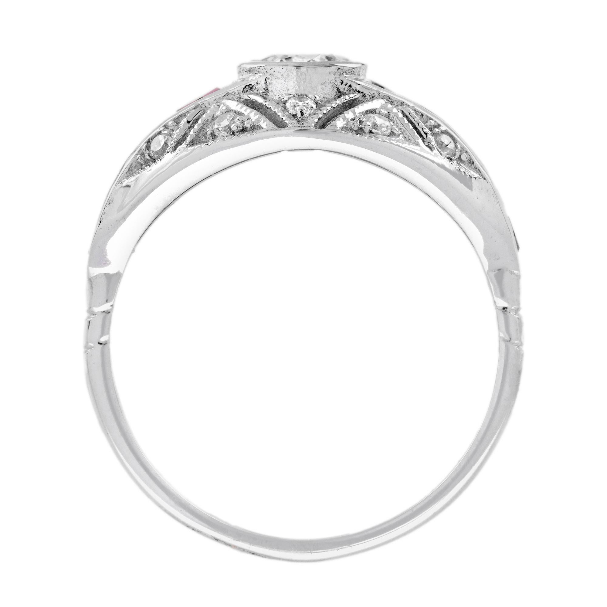 Bombay-Ring mit Diamanten und Rubinen im Art-déco-Stil aus 18 Karat Weißgold Damen im Angebot