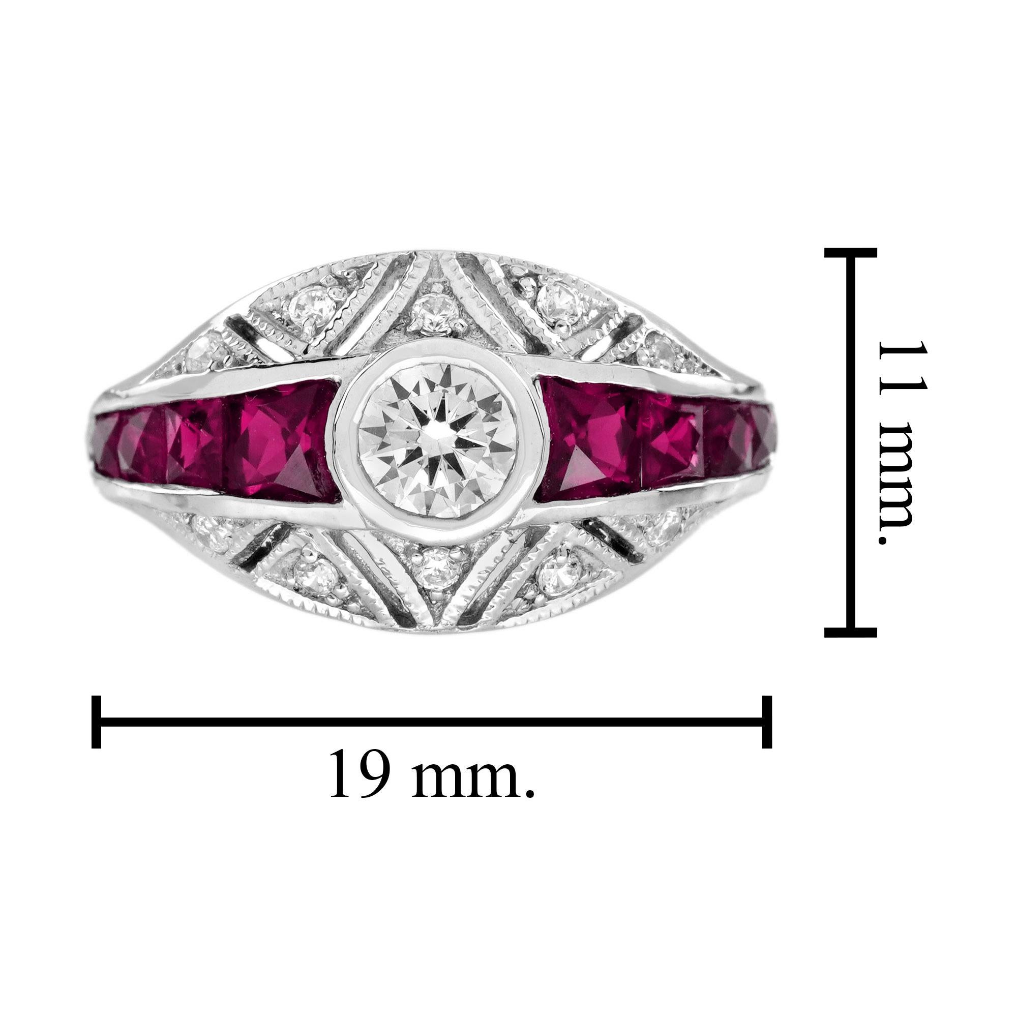 Diamond and Ruby Art Deco Style Bombay Ring in 18K White Gold For Sale 2